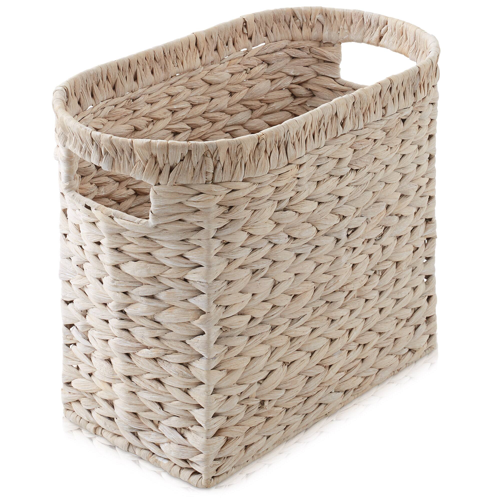 Alt View 2. Casafield - Magazine Holder Storage Basket Bin with Handles - Seagrass Hyacinth Woven Bins - Whitewash - Hyacinth.