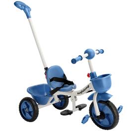 Topteng - 2-in-1 Toddler Tricycle with Steerable Push Handle - High Carbon Steel Frame, Foldable Footrest, Blue, for Boys & Girls