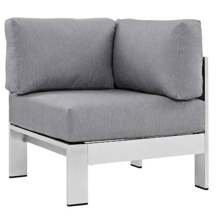 Front. Outdoor Escape - Aluminum Corner Sofa For Outdoor Patio With Backrest And Cushions - Gray.