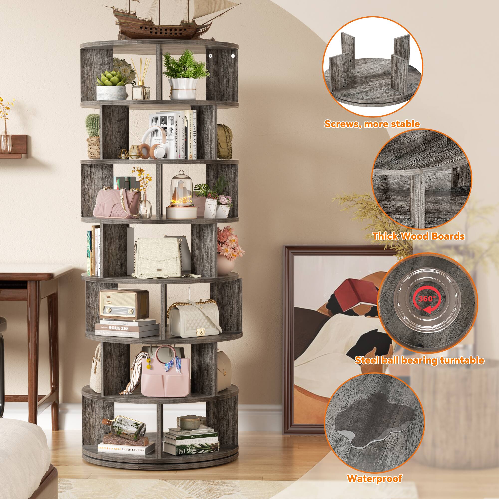 Aheaplus 7 Tier 360° Rotating Shoe Rack Tower Vertical MDF