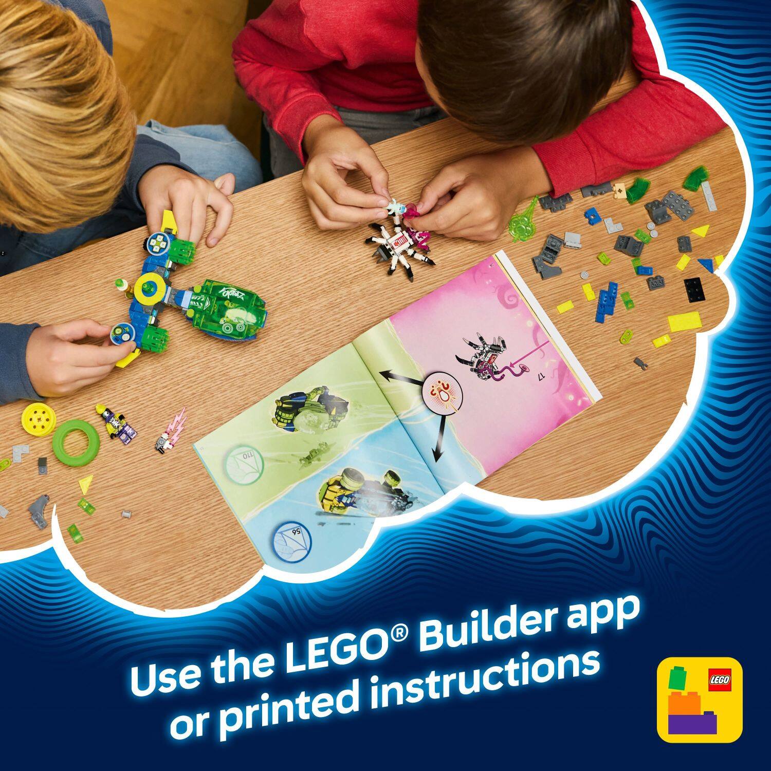 Use the LEGO Builder app or printed LEGO instructions.