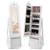 Front. Costway - Costway Kids Jewelry Cabinet with Full-Length Mirror Foldable Drawer Anti-toppling System - White.