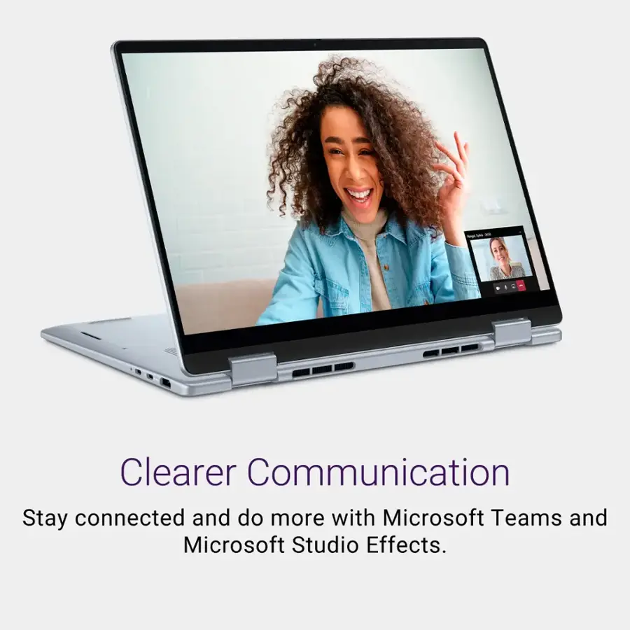 The text on the image reads: "Stay connected and do more with Microsoft Teams and Microsoft Studio Effects."