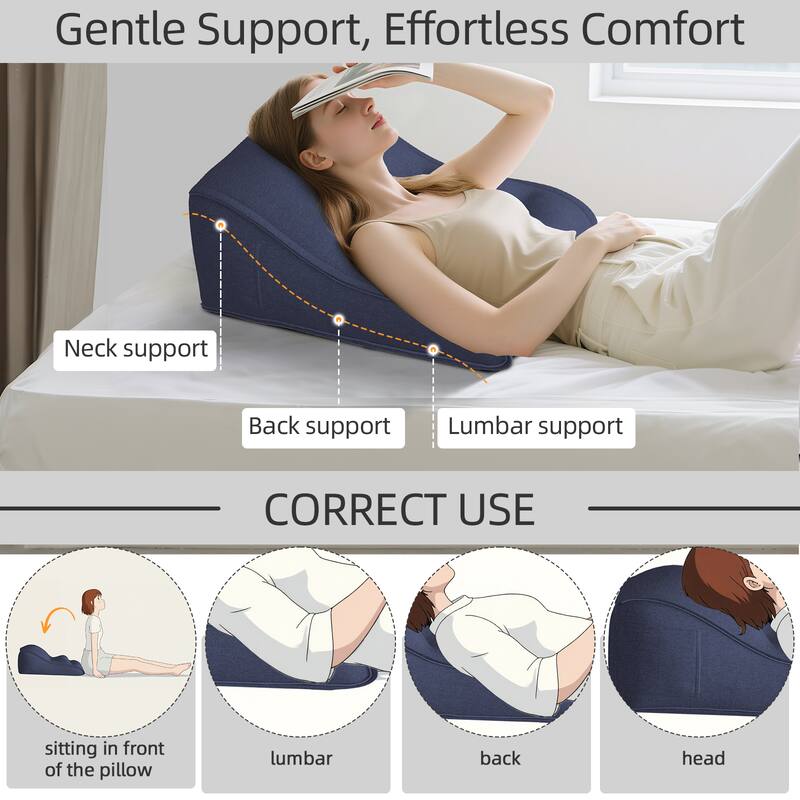 Gentle Support, Effortless Comfort

- Neck support
- Back support
- Lumbar support

CORRECT USE

- sitting in front of the pillow
- lumbar
- back
- head