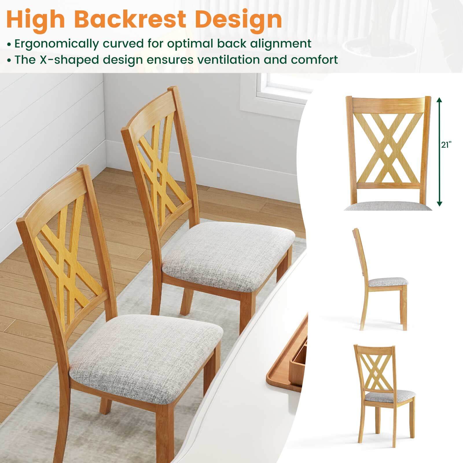 High Backrest Design  
- Ergonomically curved for optimal back alignment  
- The X-shaped design ensures ventilation and comfort  

21"