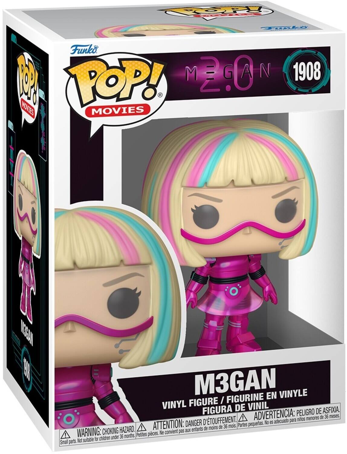 Funko POP! Movies  
M3GAN  
VINYL FIGURE / FIGURINE EN VINYLE / FIGURA DE VINIL  

WARNING: CHOKING HAZARD. Small parts. Not suitable for children under 36 months.  
ADVERTENCIA: PELIGRO DE ASFIXIA. No es adecuado para niños menores de 36 meses.  
ATTENTION: DANGER. Petites pièces. Ne convient pas aux enfants de moins de 36 mois.