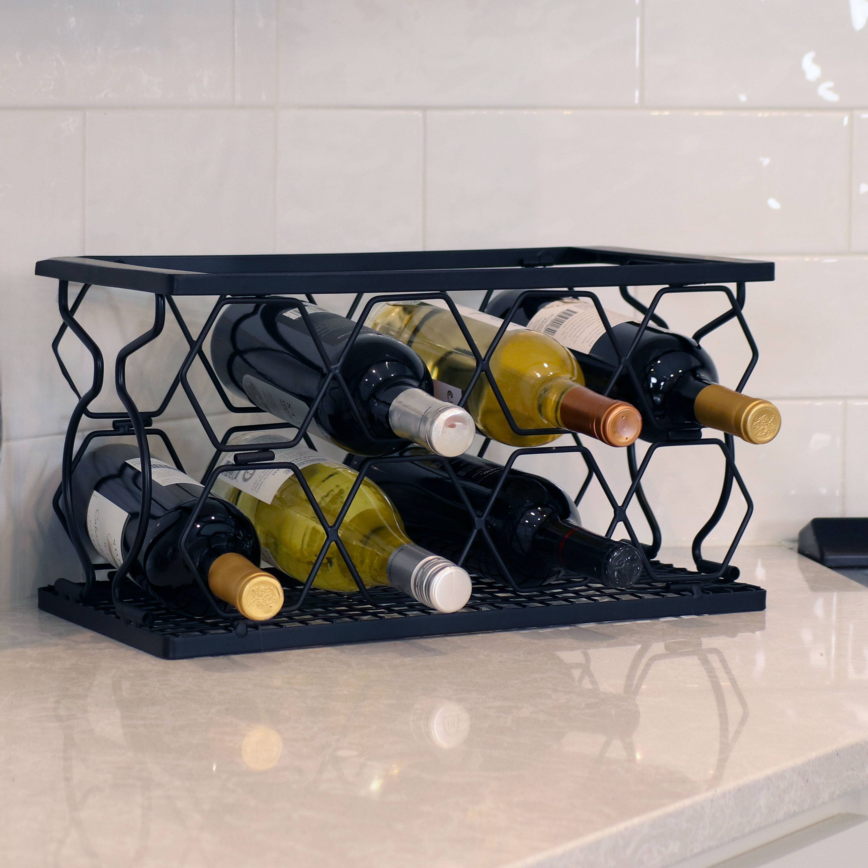 Alt View 1. Sunnydaze - 8-Bottle Collapsible Wire Tabletop Wine Rack - Black.