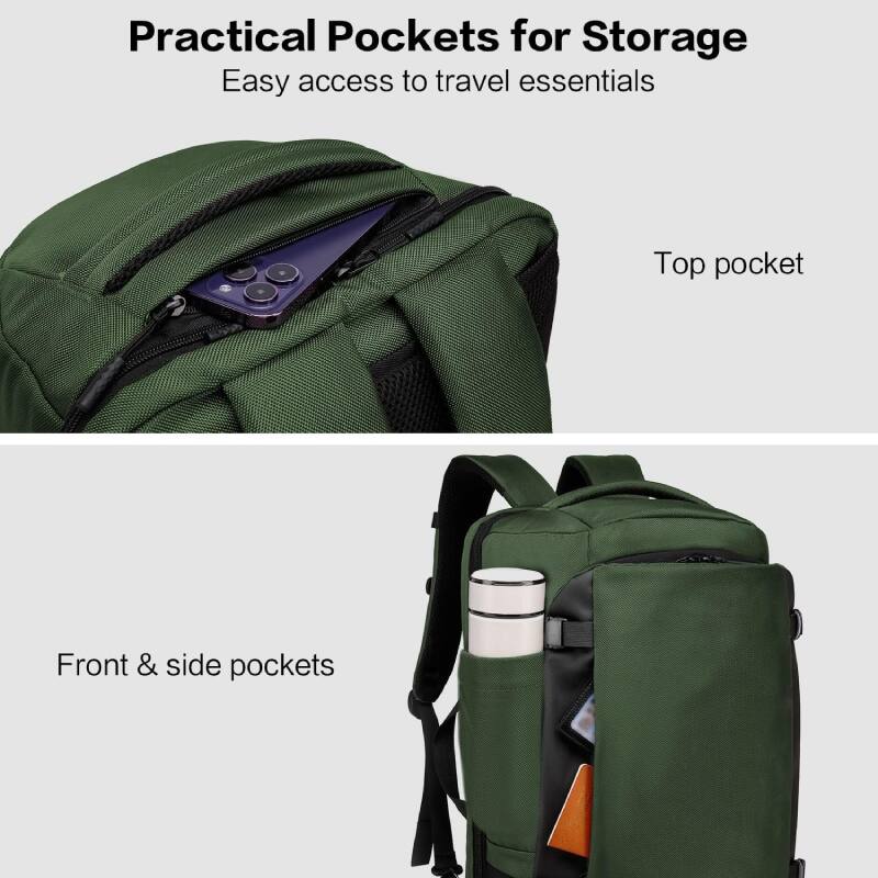 Practical Pockets for Storage
Easy access to travel essentials
Top pocket
Front & side pockets