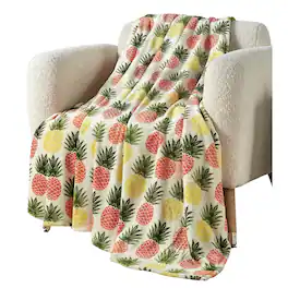 Noble House - Plazatex Natural Pineapple All Season Plush Decorative Throw Blanket 50" x 70" - Yellow