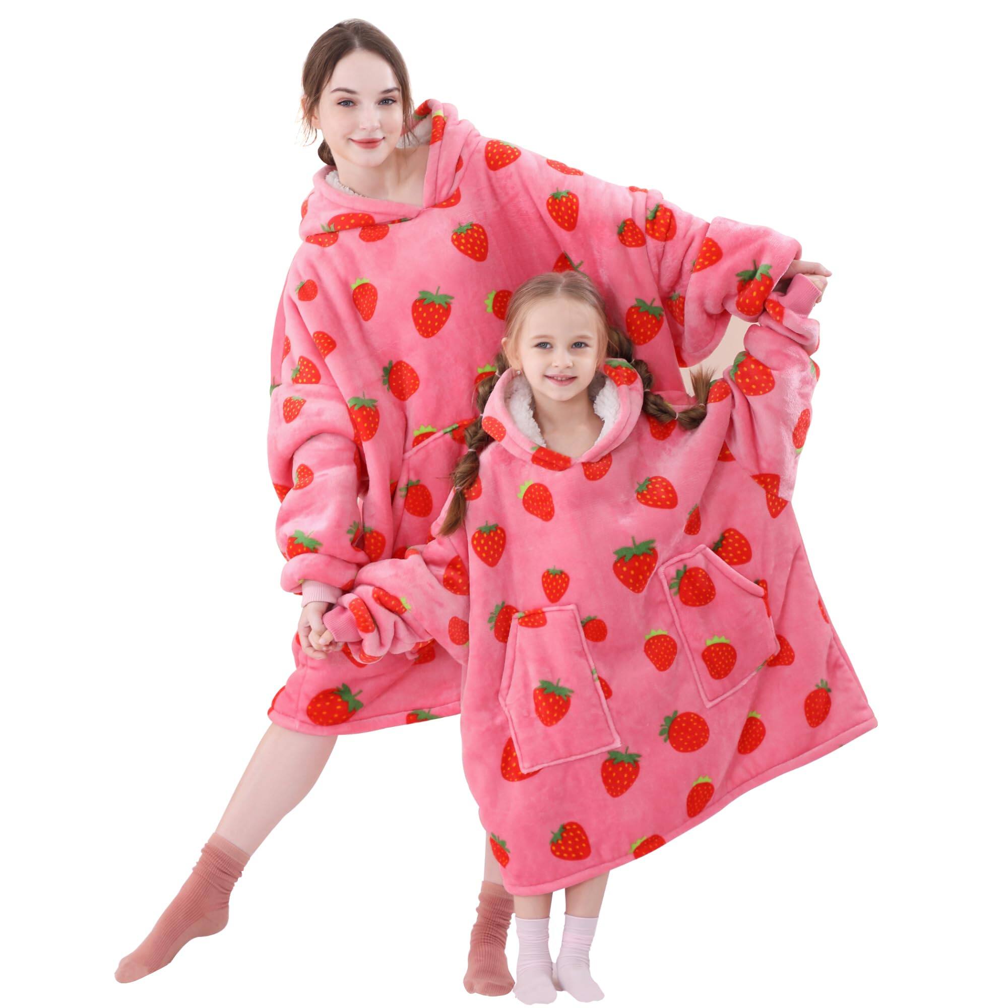 Alt View 7. NICHOLAS KLEIN - Strawberry Blanket Hoodie Oversized Sherpa Wearable Hooded Warm Cozy Sweatshirt Gifts For Women Adult - Purple Dot/Kids Kids.