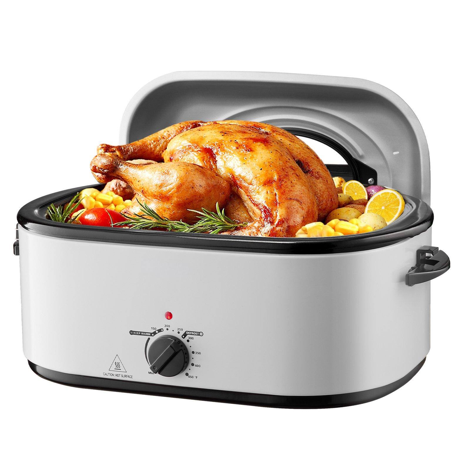 Glintex - 26QT Roaster Oven Electric Turkey Roaster 150-450℉ Adjustable Temp with Self-Basting Lid and Rack - Silver