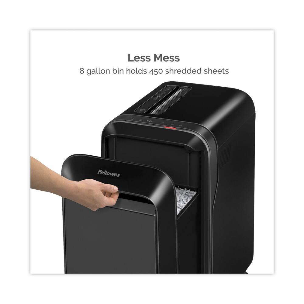 Less Mess  
8 gallon bin holds 450 shredded sheets  
Fellowes