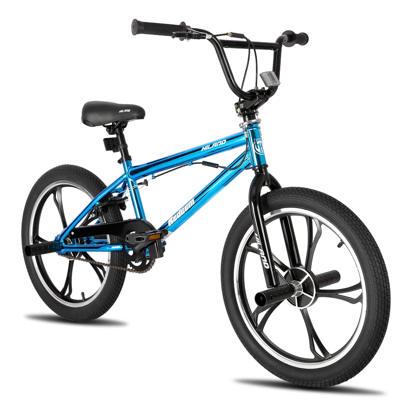 HILAND - 20 Inch KIDS BMX with 5 Spoke for Boys Girls, High Carbon Steel Frame, 4 Pegs Single Speed 360 Degree Gyro - Blue