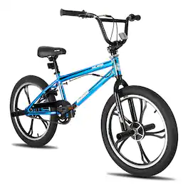 HILAND - 20 Inch KIDS BMX with 5 Spoke for Boys Girls, High Carbon Steel Frame, 4 Pegs Single Speed 360 Degree Gyro - Blue