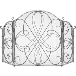 Best Choice Products - 3-Panel 55x33in Wrought Iron Fireplace Safety Screen Decorative Scroll Spark Guard Cover - Pewter