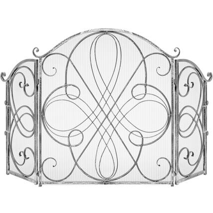 Front. Best Choice Products - Best Choice Products 3-Panel 55x33in Wrought Iron Fireplace Safety Screen Decorative Scroll Spark Guard Cover - Pewter - Pewter.