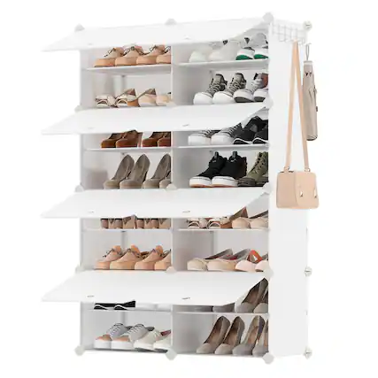 Front. Songmics Home - Interlocking Shoe Rack, Plastic Shoe Storage Cabinet, 8-Slot Modular Storage Organizer Unit, 11.8 x 15.7 x 11.8 Inches - Cloud White.