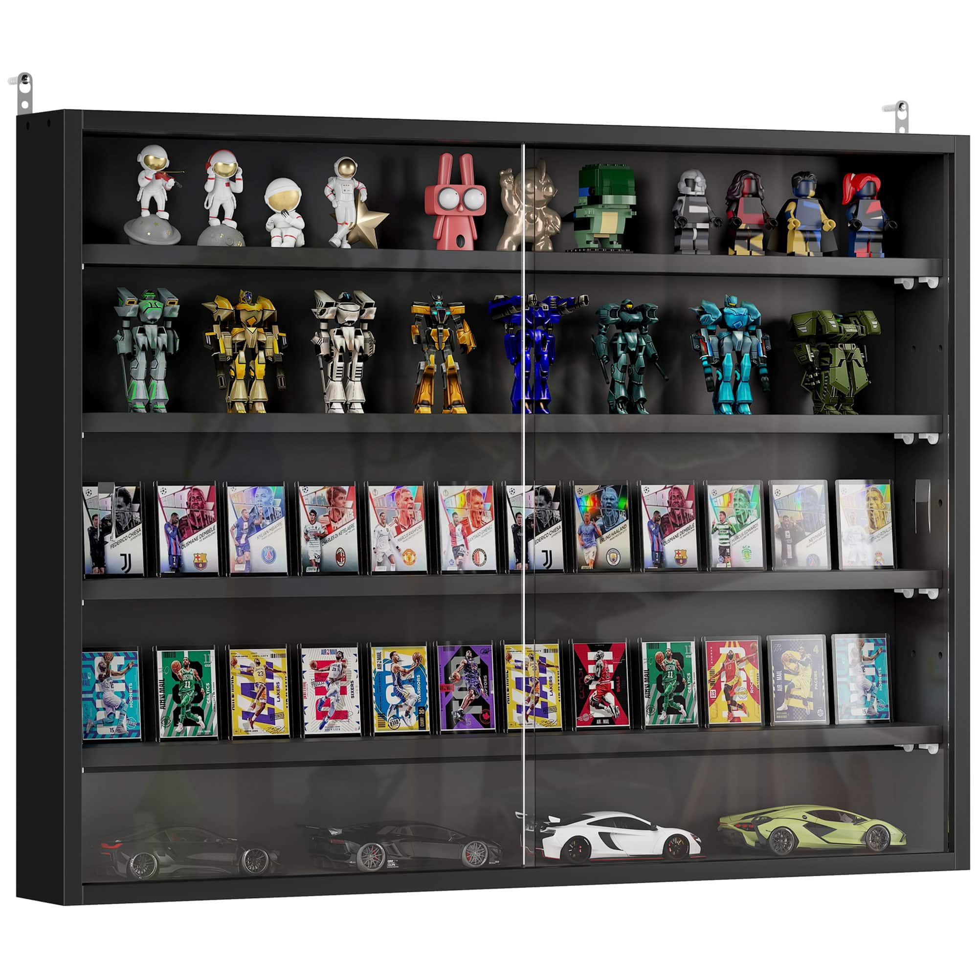 Homcom - 5-Tier Display Cabinet, Glass Door Cabinet with Adjustable Shelves, Wall-Mounted Display Case for Playroom, Bedroom - Black