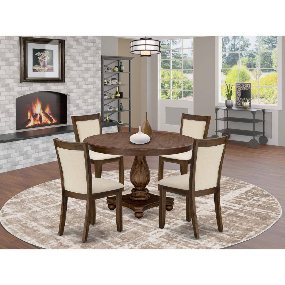 Angle. East West Furniture - East West Furniture 5-Pcs Dining Room Table Set - A Wood Dining Table and 4 Light Beige Linen Fabric Dining Room Chairs - Multi-Color.