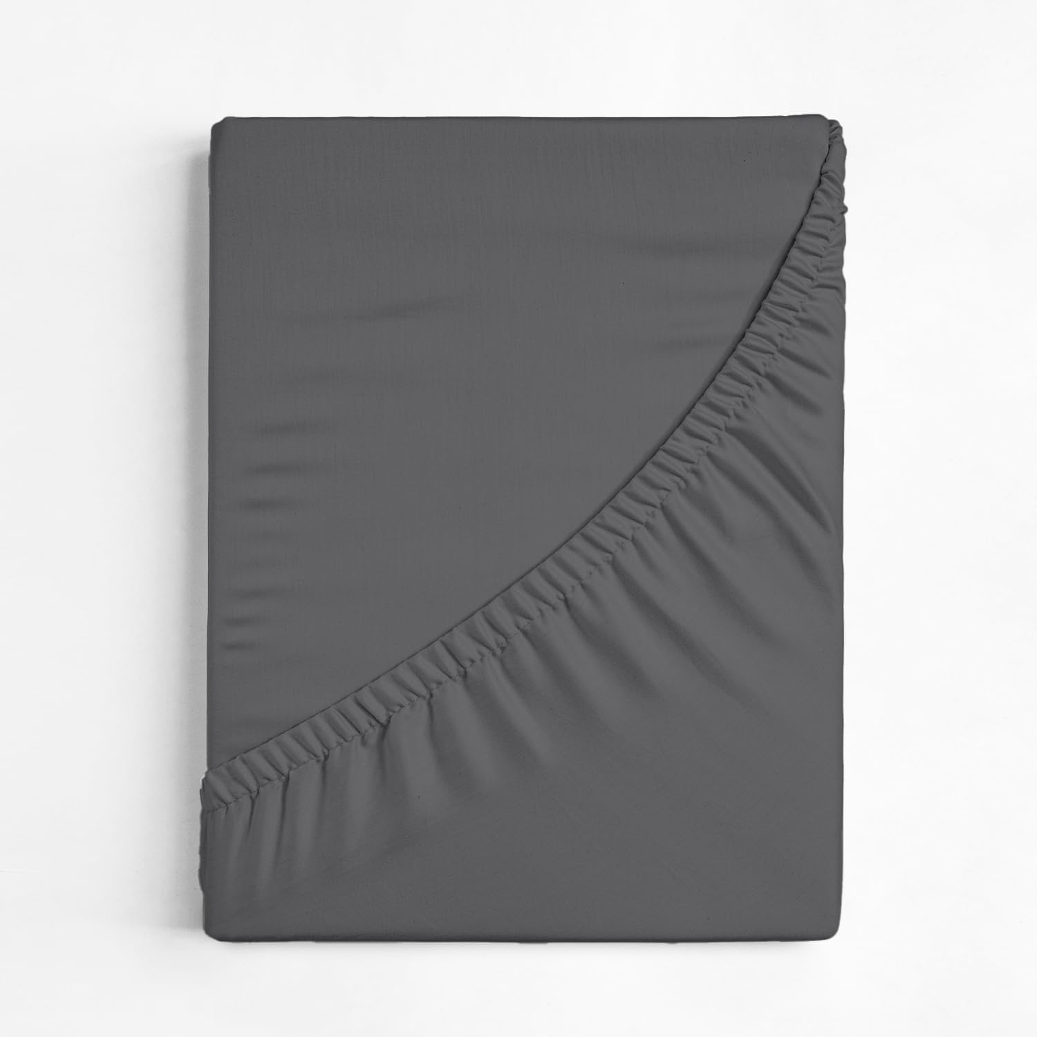 Left. CGK Linens - 100% Cotton 400 TC Fitted Sheet Only - Extra Deep Pocket for 18"-24" Mattresses - Full - Dark Grey.