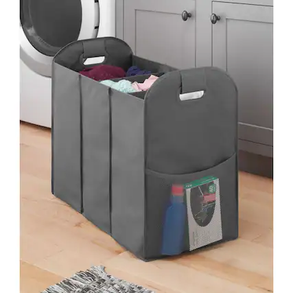 Front. Whitmor - Whitmor Gray Fabric Collapsible Hamper - Gray.