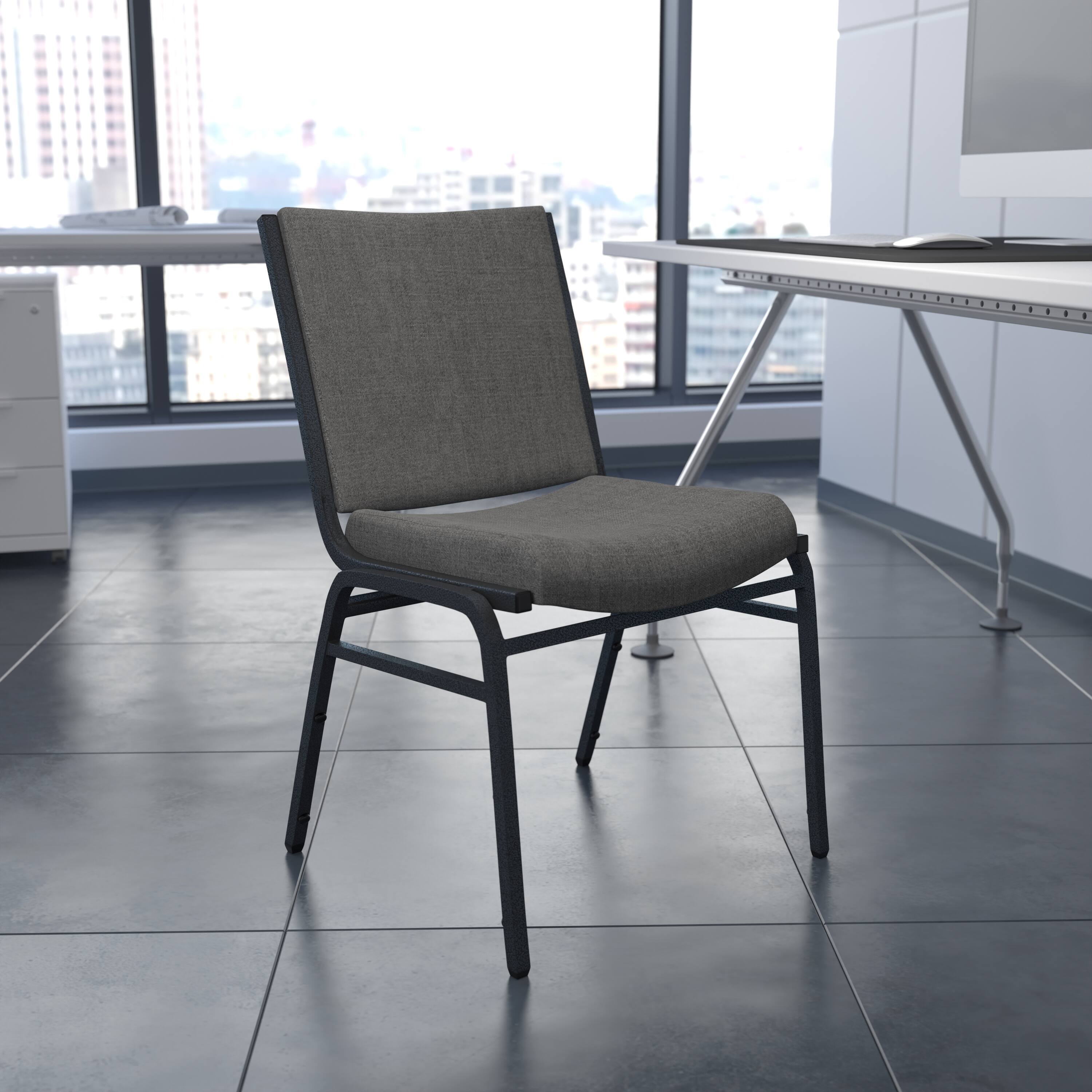 Alt View 1. Emma + Oliver - Heavy Duty Reception/Guest Stack Chair - Gray Fabric.
