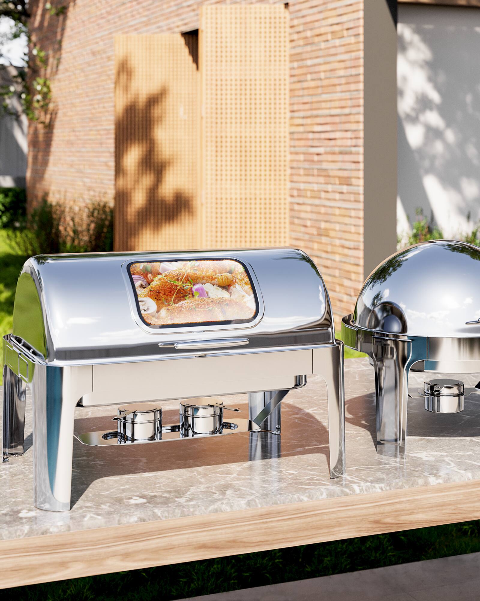 Alt View 2. GARVEE - 9QT Roll Top Chafing Dish Buffet Set,Rectangle Stainless Steel Catering Food Warmer Comes with Pan Chafer,1 Pack - Silver.