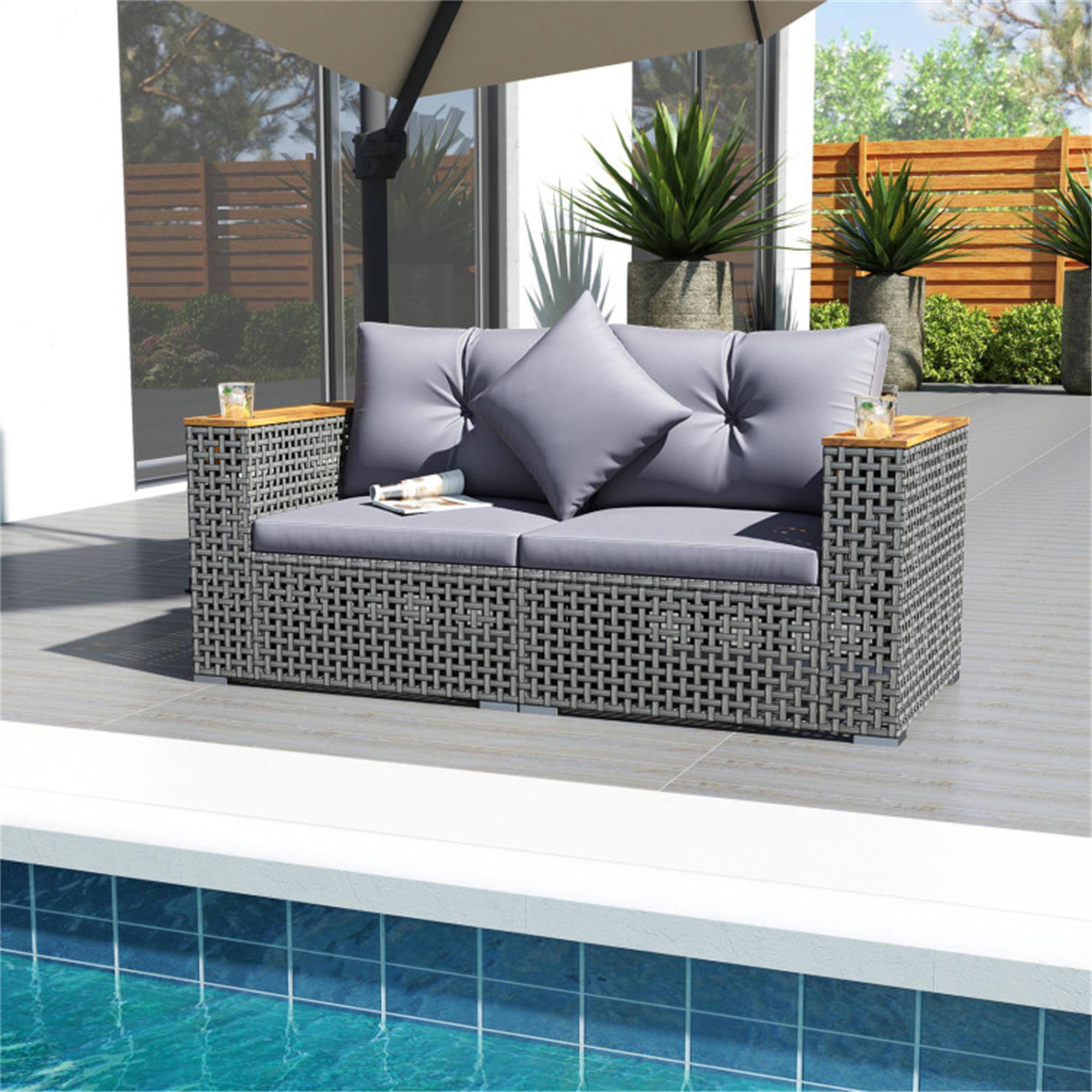 Alt View 1. Boyel Living - Gray 2-Piece Patio Corner Sofa Set PE Rattan with Thick Cushions 62.5-in L x 27.0-in W x 26.5-in H - Gray.