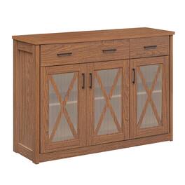 Costway - Farmhouse Buffet Sideboard with 2 Drawers Fluted Barn Doors for Kitchen Dining Room - Brown