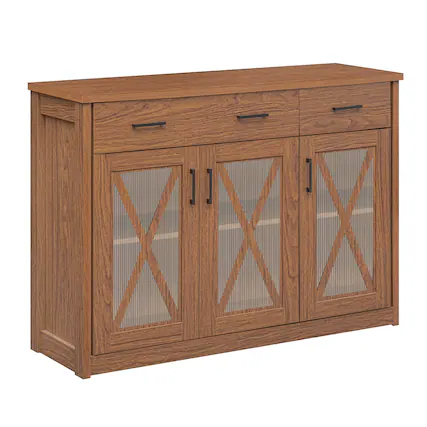 Front. Costway - Costway Farmhouse Buffet Sideboard with 2 Drawers Fluted Barn Doors for Kitchen Dining Room - Brown.