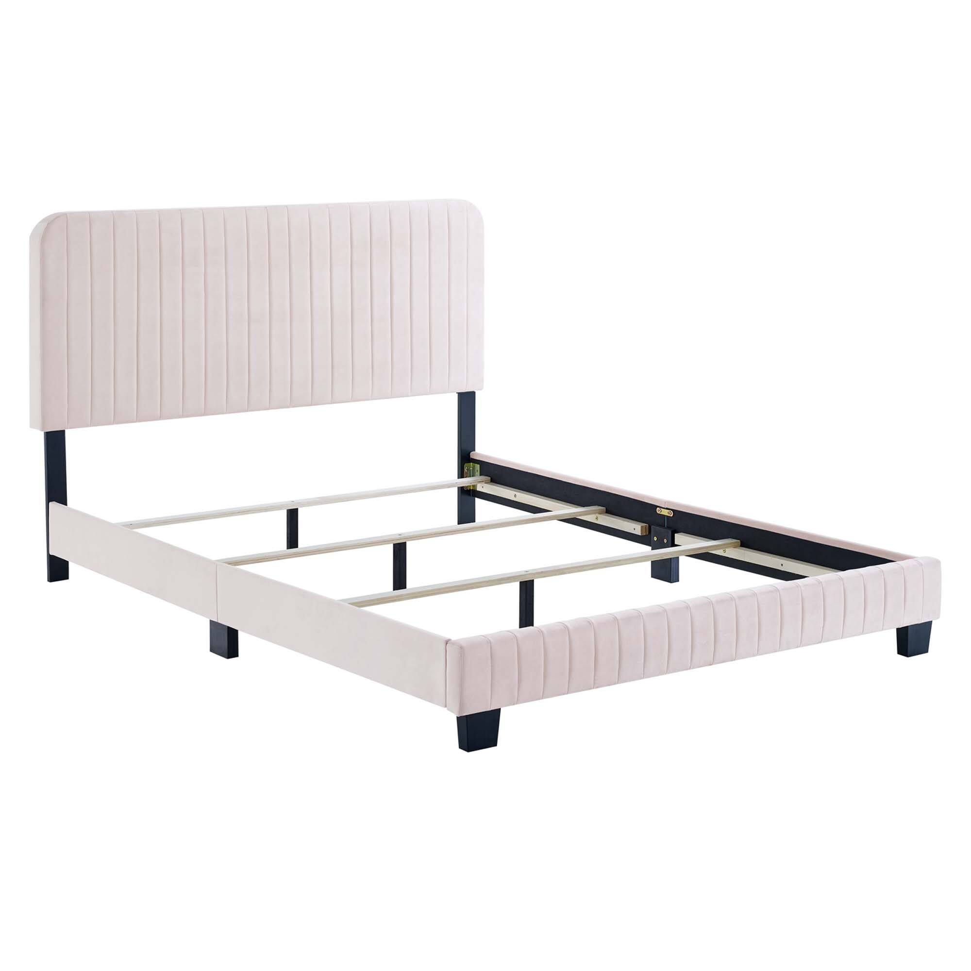 Modway Olea Channel Tufted Boucle Solid Wood Full Platform Bed Brown ...