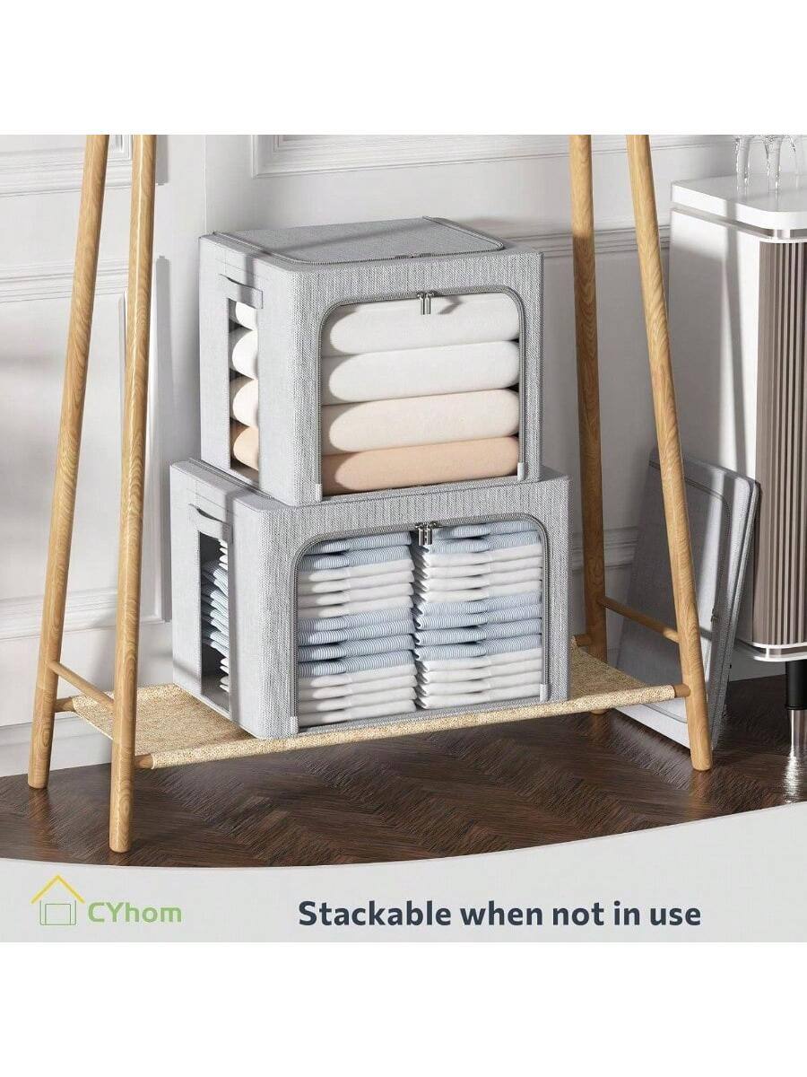 Live At Space 3Pack Foldable Storage Bins Frame Box Linen Fabric ...