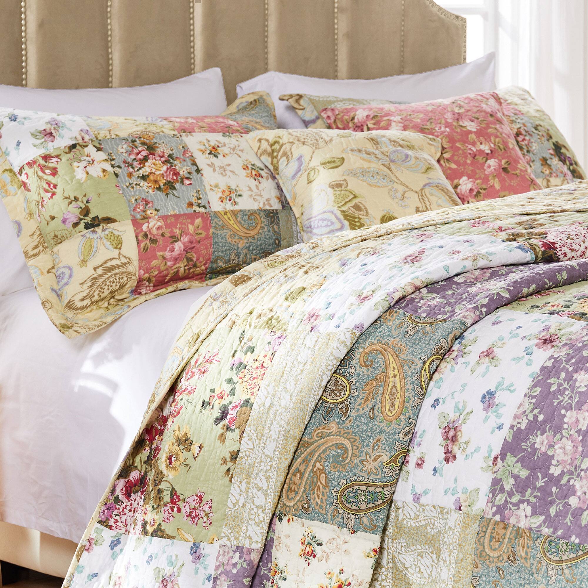 Alt View 2. Greenland Home Fashions - Greenland Home Fashion Blooming Prairie Quilt And Sham Bonus Set - 4 - Piece - Twin 68x88", Multi - Multi.