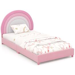Gymax - Kids Twin Platform Bed Frame Upholstered Twin Size Bed w/ Wooden Slats Support - Pink