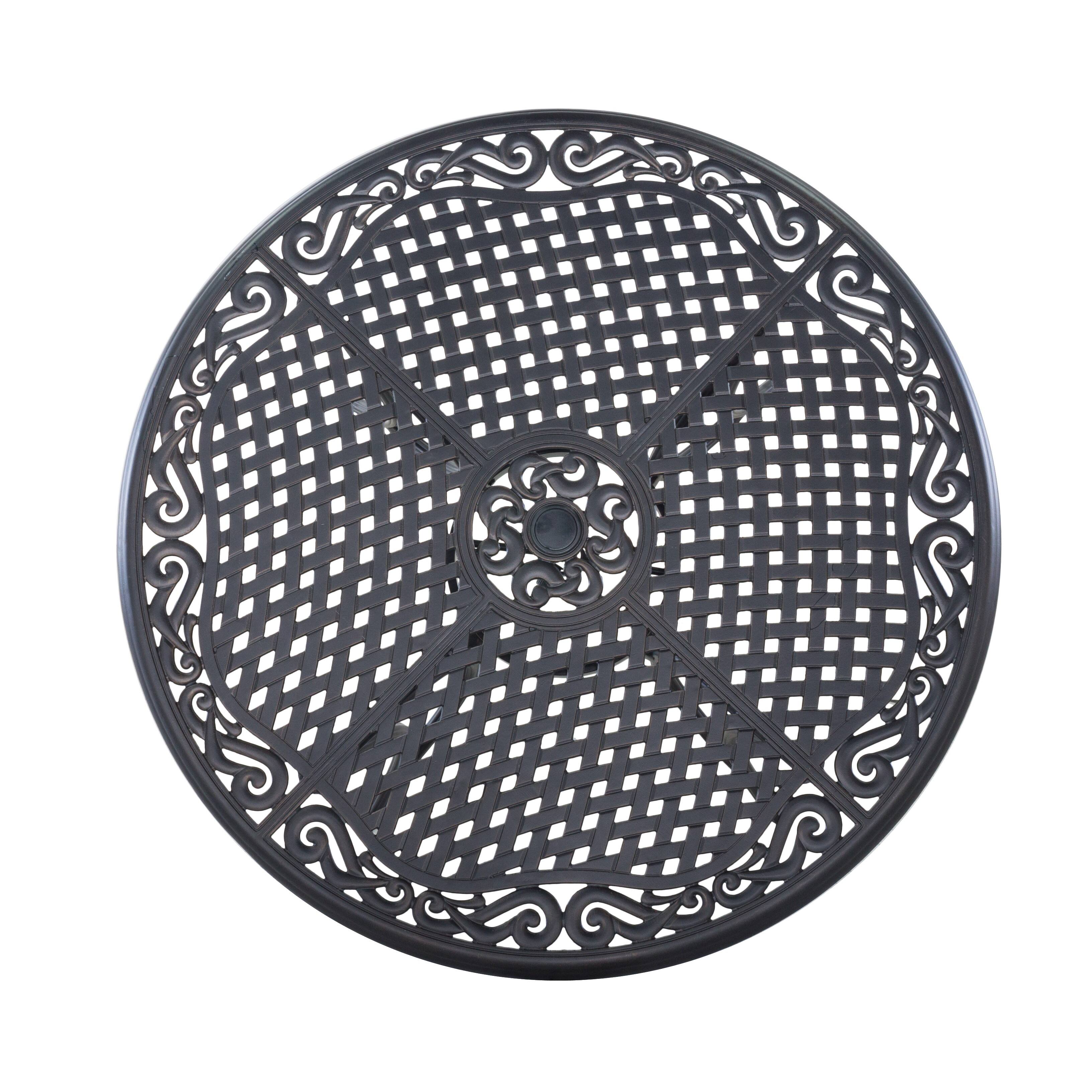 Angle. Mondawe - Patio Outdoor Round Aluminum Dining Table - Black.