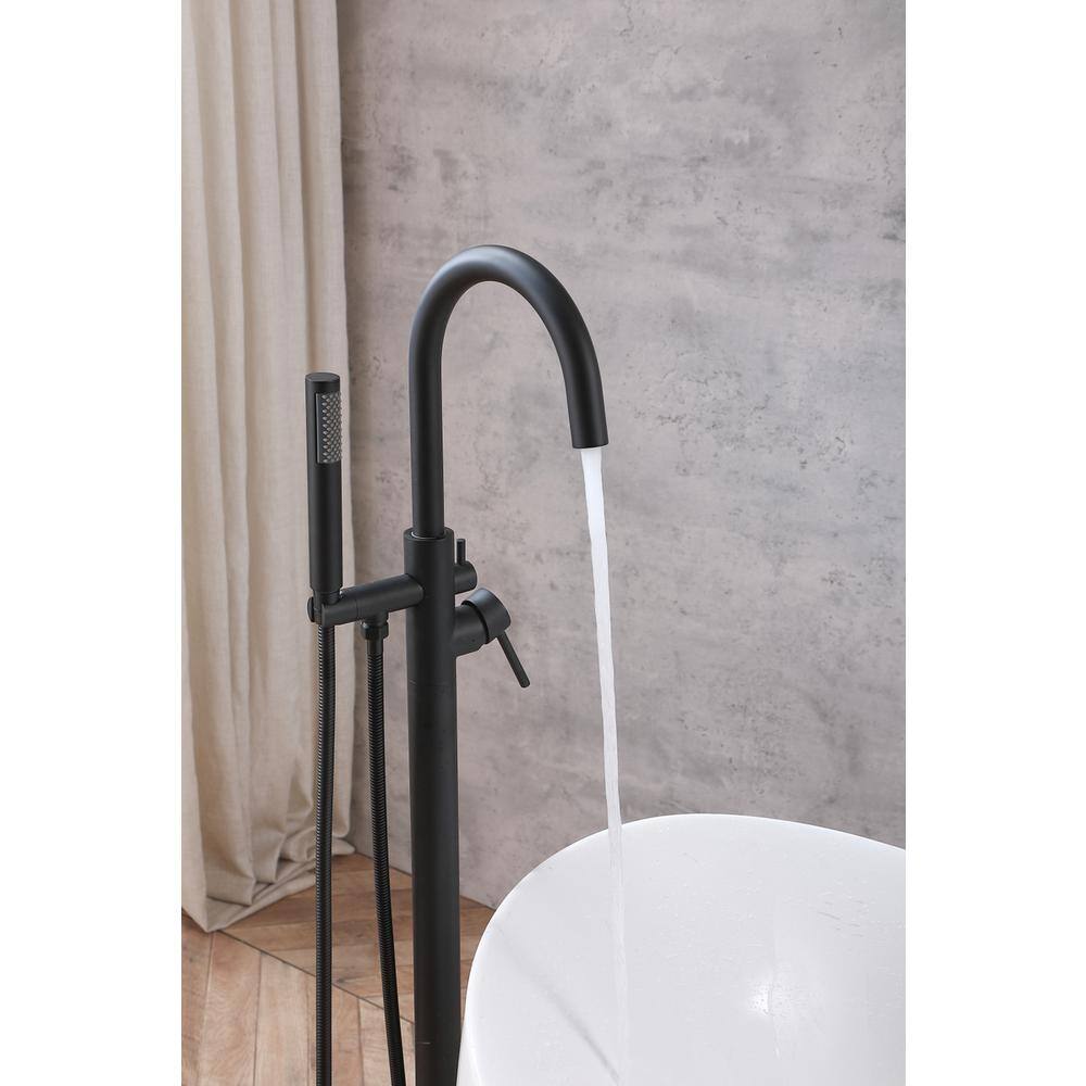 Alt View 8. Elegant Kitchen and Bath - Steven Floor Mounted Roman Tub Faucet with Handshower in Matte Black - Matte Black.
