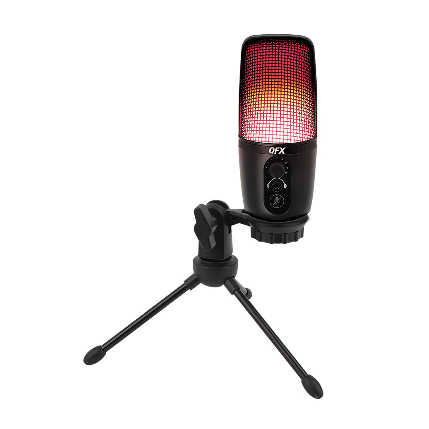Alt View 1. QFX - Qfx M-192 M-192 Ultra-high-resolution Usb Microphone With Rgb Studio Lights And Desk Tripod Stand - black.