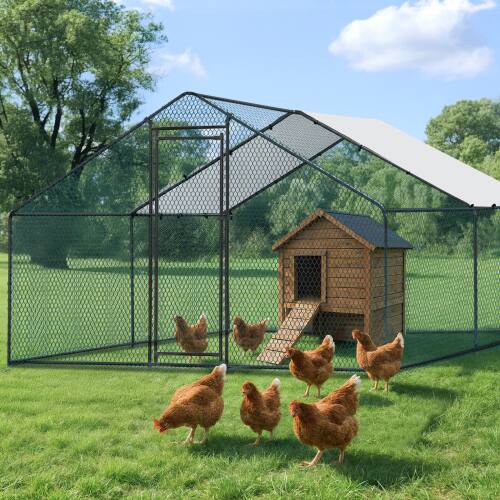 Alt View 7. Winado - Metal Chicken Coop 13FT Large Walk-in Hen Cage House with Cover Roof for Garden.