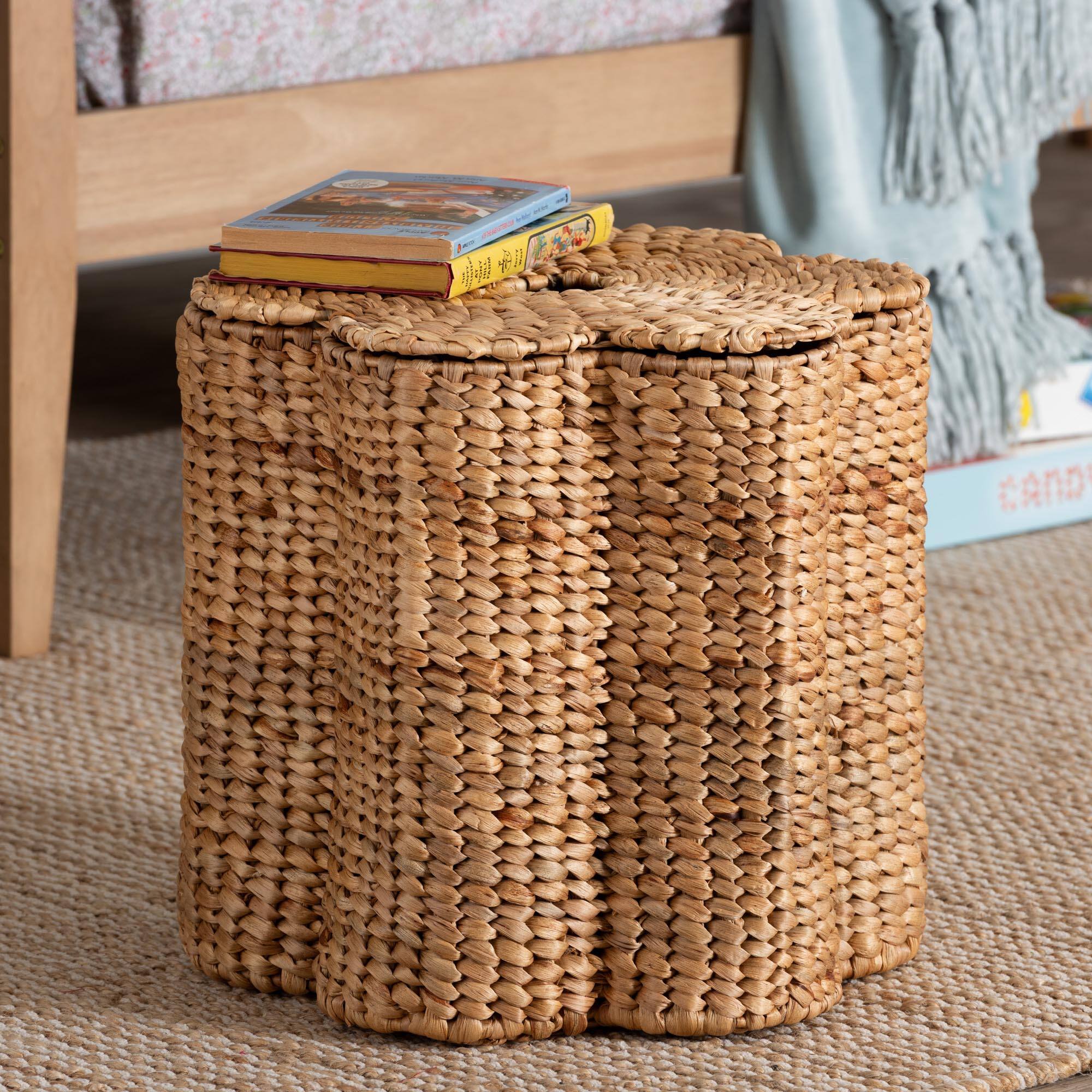 Alt View 1. bali & pari - Della Woven Seagrass Laundry Hamper - Handwoven Wicker Storage Basket with Scalloped Frame for Laundry Room or Bedroom - Natural Rattan.