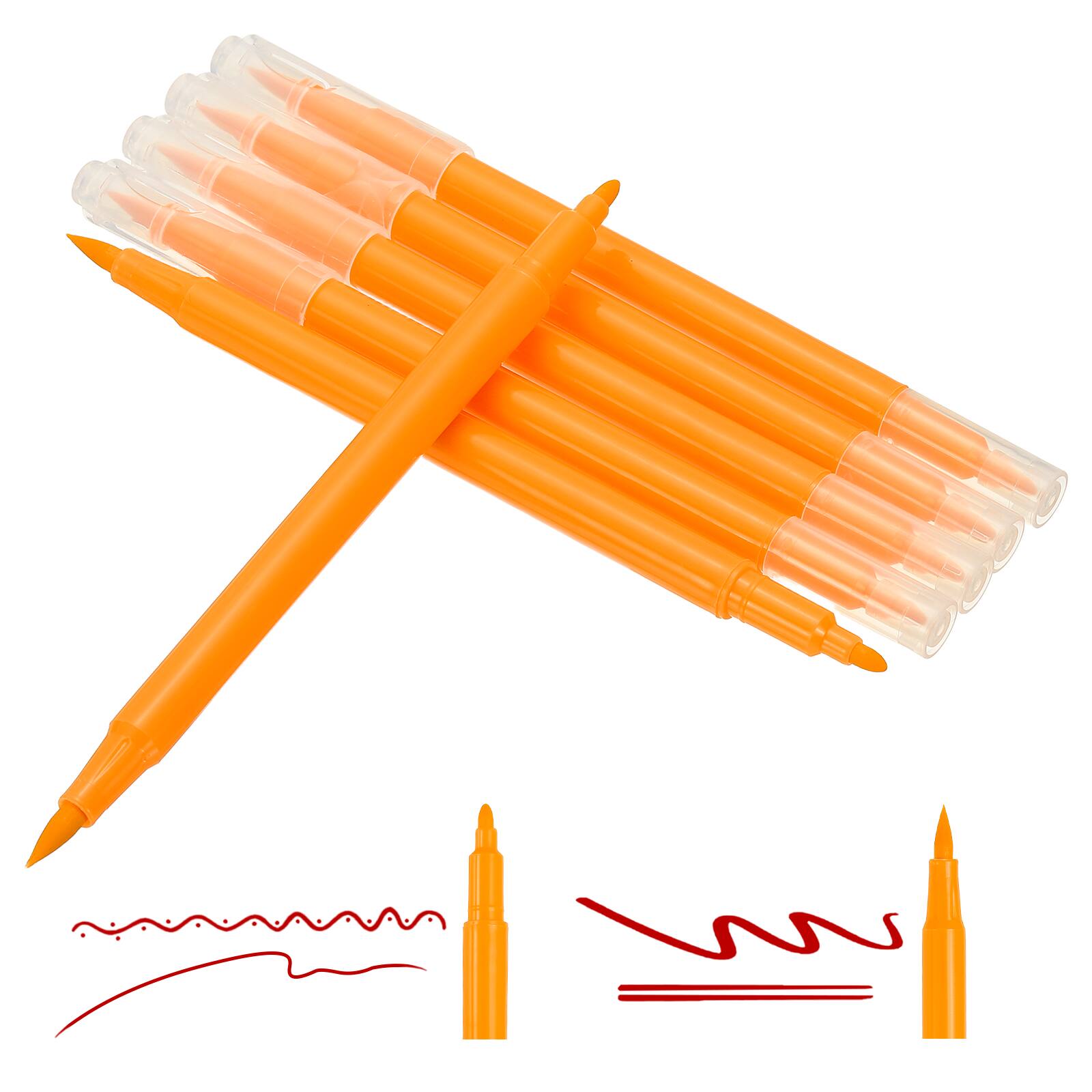 Front. Unique Bargains - Dual Brush Markers, Fine & Brush Tip Artist Colored Marker Set 6pcs for Adult Coloring Lettering Journaling - Orange.