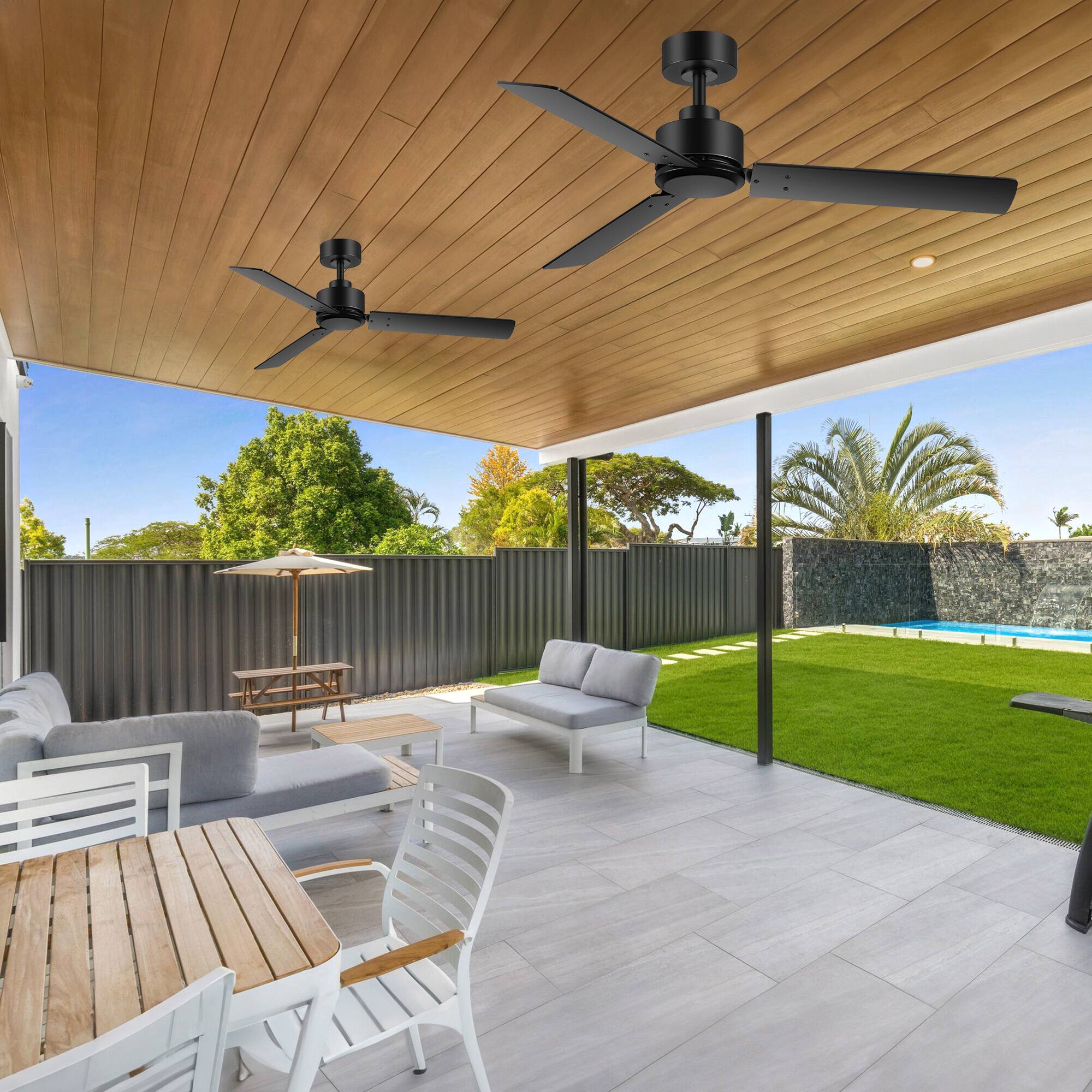 Alt View 10. Breezary - 48-Inch Indoor Ceiling Fan with 3 Plywood Blades, DC Motor, 6-Speed Remote, 5'' Downrod,  Light/No Light, 1 or 2-Pack - Black-2 Pack (Without Light).