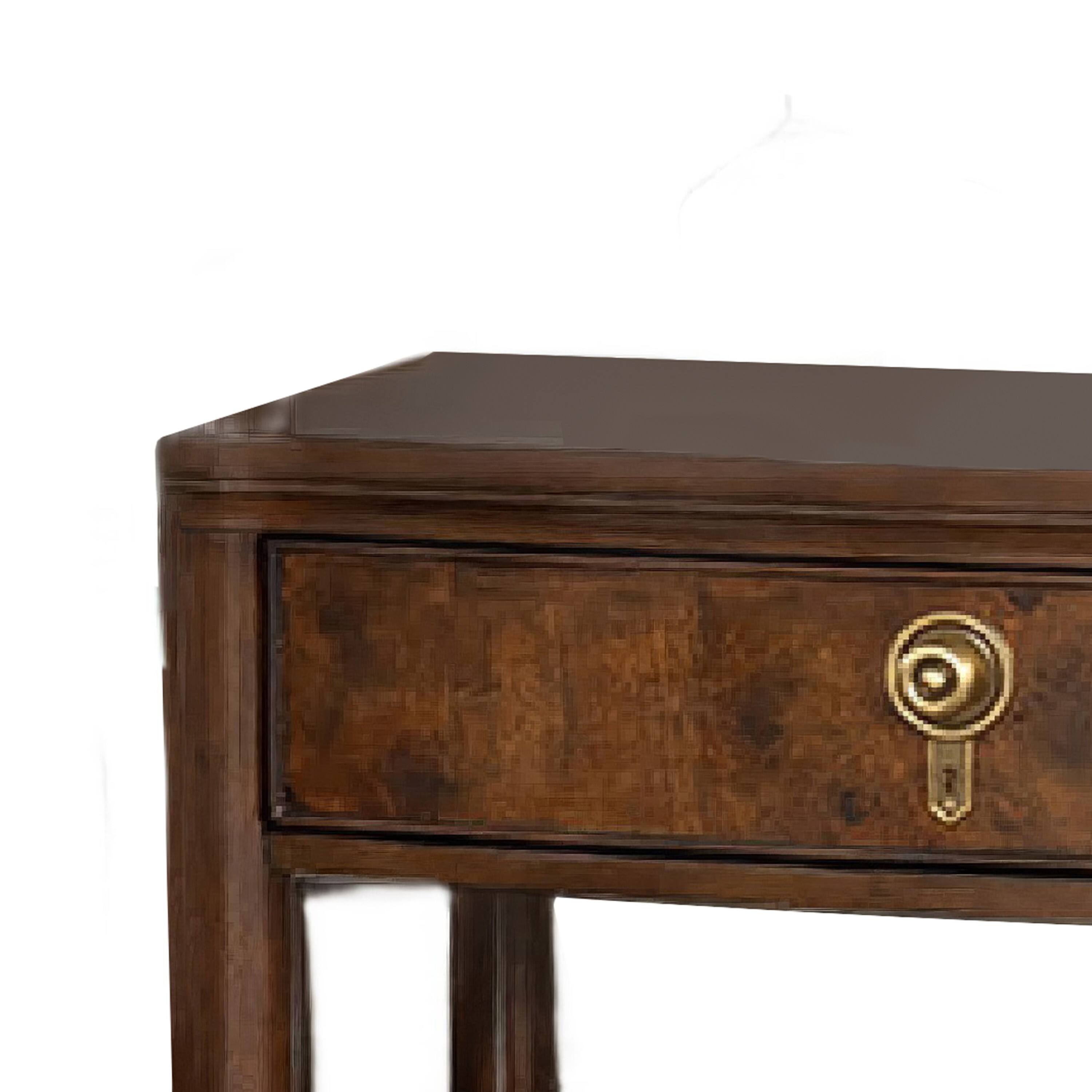 Back. Manhattan Lane - Raam Nightstand, 2 Drawers, 1 Shelf, Capped Legs - Dark Cherry Brow, Gold.