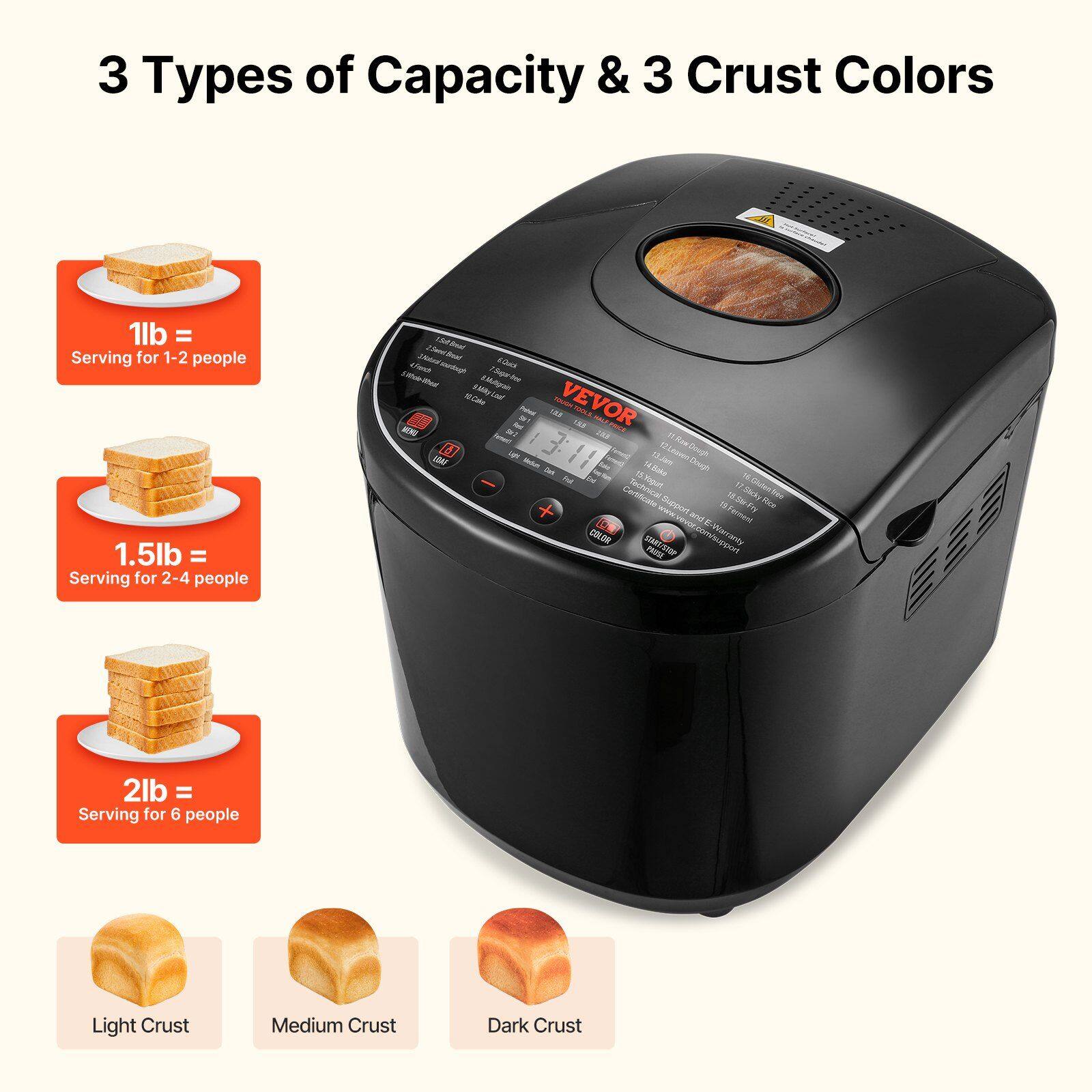 3 Types of Capacity & 3 Crust Colors

1lb = Serving for 1-2 people

1.5lb = Serving for 2-4 people

2lb = Serving for 6 people

Light Crust

Medium Crust

Dark Crust