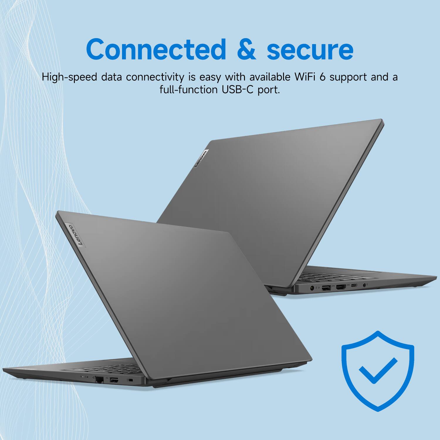Connected & secure

High-speed data connectivity is easy with available WiFi 6 support and a full-function USB-C port.
