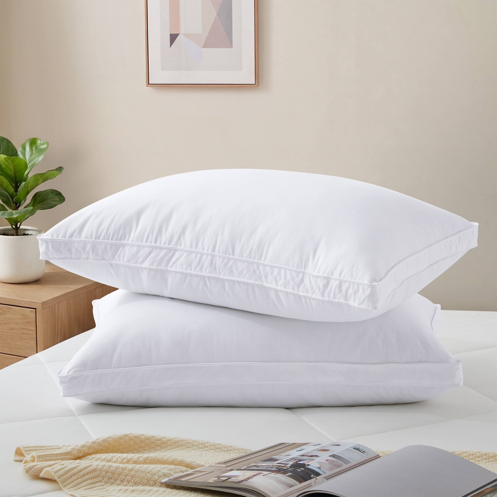 Angle. Peace Nest - Peace Nest Cotton Cover Goose Feather Pillows for Side & Back Sleepers Set of 2, Gusseted, King - Gusseted.