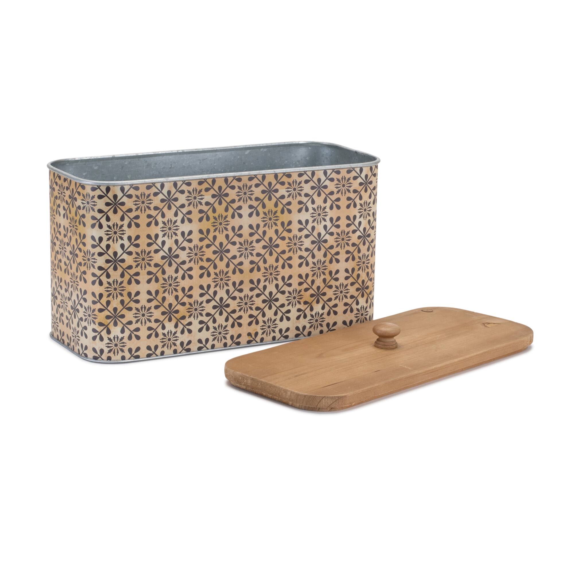 Left. BreeBe - Geometric Canister with Natural Wood Lid 11"L - Black, Beige.