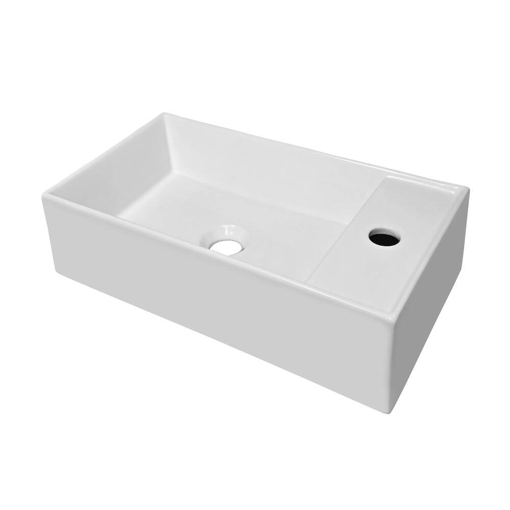 Angle. Whitehaus - Britannia Rectangular Wall Mount Basin with Overflow and Right Single Hole Drill - White.