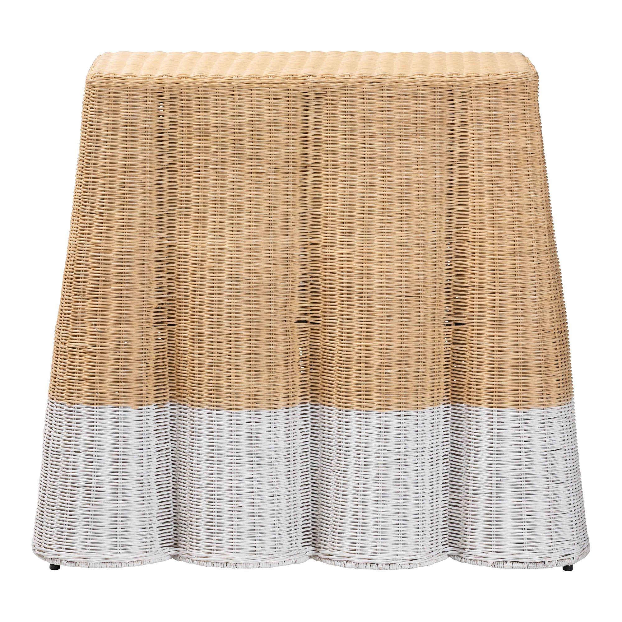 Angle. bali & pari - bali & pari Palm Scallop Natural Rattan Console Table - Handwoven Wicker Accent Table, Rectangle 36", White/Natural - Natural Brown/White.
