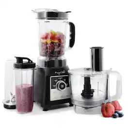 MegaChef - 8 Cup Knob Panel Blender with 5 Cup Food Processor and Two 24 Ounce On-The-Go Cup Combo Set - Black