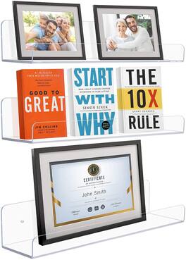 Sorbus - Acrylic Funko Pop Floating Shelf Rack Organizer Book Ledge, Invisible Display for Books - Clear